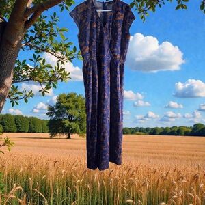 Halogen Navy and Copper Floral Jumpsuit Size Med
